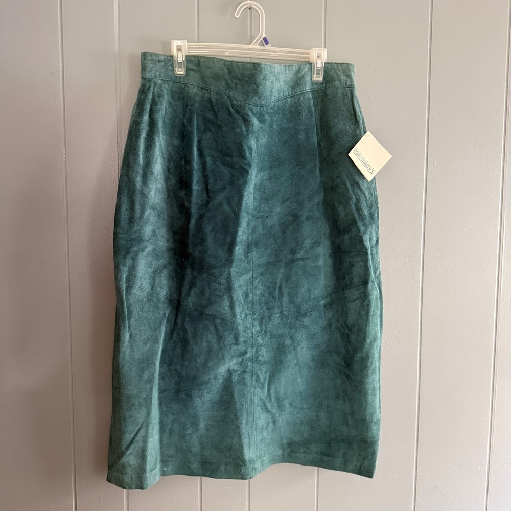 Vtg Deadstock NWT Teal Green Blue Suede Leather Pencil Skirt Plus Size 22W Boho